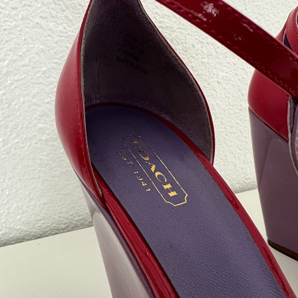 COACH TISHA HEART/STAR PATENT LEATHER WEDGE STRAPPY SANDAL HEEL PUMP - Picture 2 of 4
